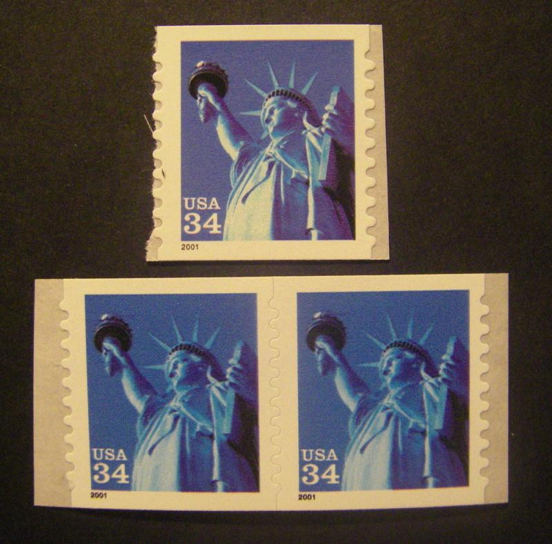 Scott 3477, 34c Statue of Liberty, Pair & Single, MNH