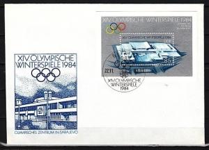 German Dem. Rep. Scott cat. 2388. Sarajevo Olympics s/sheet. First day cover. ^