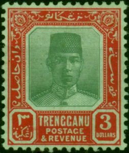 Trengganu 1921 $3 Green & Red-Emerald SG24 Fine & Fresh MM