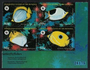 Micronesia WWF Butterflyfishes 4v Block of 4 Control Number 1997 MNH SG#579-582