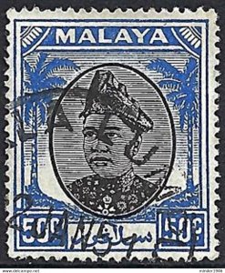 MALAYA SELANGOR 1949 50c Black & Blue SG107 Used