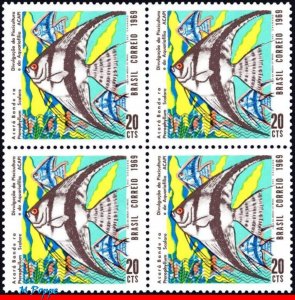 1129 BRAZIL 1969 AQUARIUM FISH, ANGELFISH, FISHKEEPING MI# 1216 C-639 BLOCK MNH