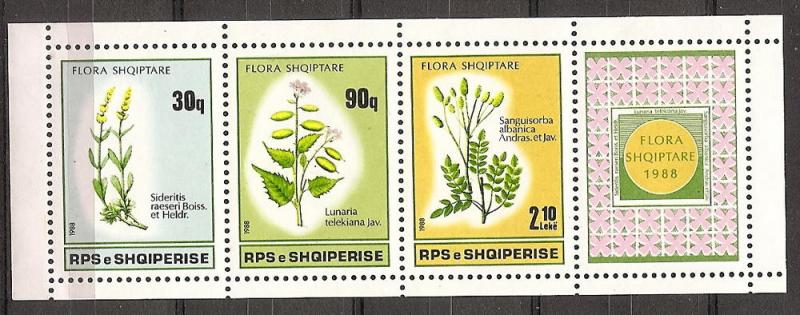 Albania 2272a MNH 1988 Flowers Bklt. Pane 3 w Label CV $75.