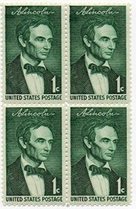 1958 -59 Lincoln Block Of 4 1c Postage Stamps, Sc#1113, MNH,OG