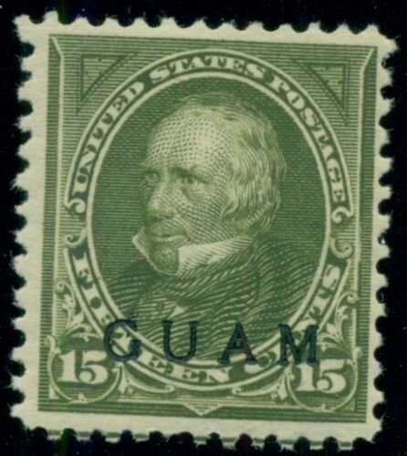 GUAM #10 15¢ olive green, og, hinged, VF, Scott $150.00 