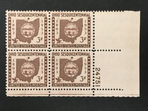 Scott # 1018 Ohio Statehood, MNH Plate Block of 4