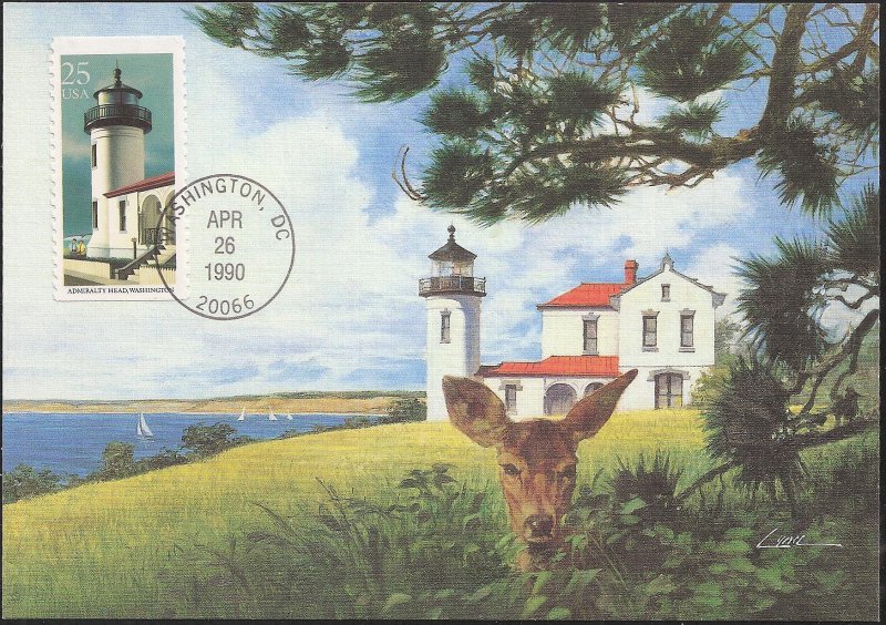 Set of 5 Fleetwood Maxi Card FDCs for the 1990 Lighthouse Booklet Stamps