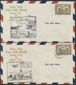 1930 Pair of Amos - Siscoe PQ Flight Covers, Private Roessler Cachet, AAMC #3061