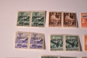 Italy Trieste Scott# 58-69 MNH OG Pairs + Single 1949 Full Set Mint AMG FTT ovpt