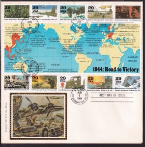 1994 WWII 50th Anniversary 4th year Sc 2838 a-i on jumbo Colorano cachet FDC