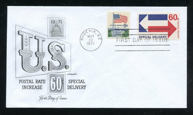 US E23 60c Special Delivery UA Artmaster cachet FDC combo