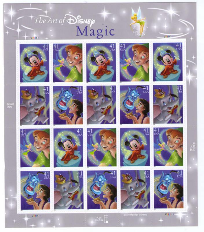 US # 4192-95, 41c Disney Magic, SA,Unused,  Pn of 20