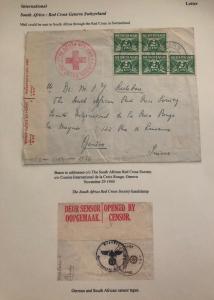 1940 Baarn Holland Censored Cover To South Africa Red Cross Geneva Switzerland