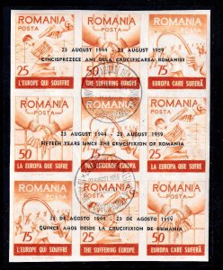 ROMANIA PRIVATE PRINT 1959 SUFFERING EUROPE IMPERF PANE 9 1ST DAY CDS VF SOUND