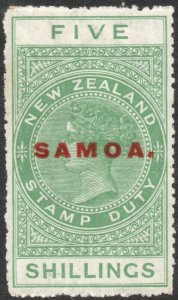 SAMOA-1917 5/- Yellow-Green Perf 14½ x 14 Sg 130 MOUNTED MINT V40846