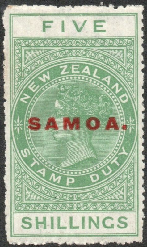 SAMOA-1917 5/- Yellow-Green Perf 14½ x 14 Sg 130 MOUNTED MINT V40846