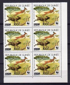 Guinea 1991 Sc#1182F WWF CHASING GAZELLE ovpt.New Value 100F Block of 6 MNH