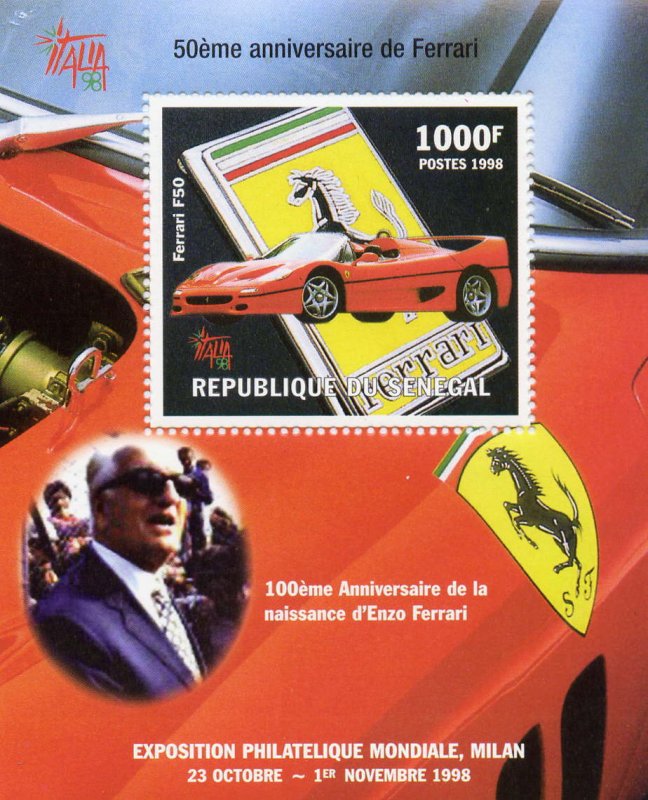 SENEGAL 1998  Mi#Block 80 FERRARI 50th.ANNIVERSARY Souvenir Sheet MNH