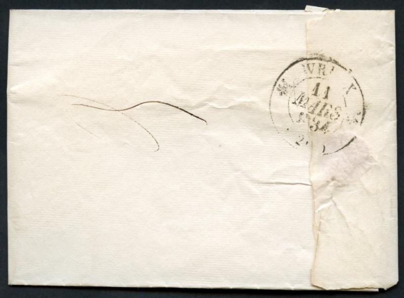 FRANCE STAMPLESS COVER  THIBERVILLE 11 MARCH 1834 POSTPAID PP TO  PREFECT EVREUX