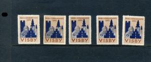 5 VINTAGE 1951 SWISS VISBY SSUH S FORBUNDSMOTE POSTER STAMPS (L694) SWITZERLAND