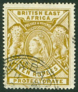 SG 97 British East Africa 1887-1903. 10r yellow-bistre. Very fine used with...