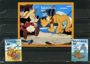 TURKS & CAICOS 1981 DISNEY PLUTO 50TH BIRTHDAY SET OF 2 STAMPS & S/S MNH  