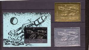 SHARJAH 1972 SPACE/APOLLO-SOYUZ SET OF 2 STAMPS & S/S ON GOLD & SILVER FOIL MNH