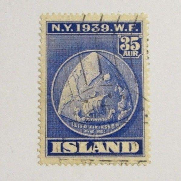 Iceland Scott 214 Θ used , 1939 NY Fair, ship, extra fine 102 card, superfleas