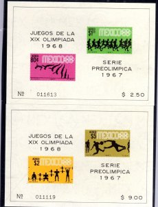 MEXICO #C329a,C331a 1967 OLYMPICS MINT VF NH O.G S/S IMPERF.