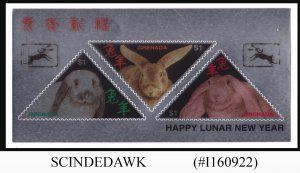 GRENADA - 1999 CHINESE LUNAR NEW YEAR -  YEAR OF THE RABBIT - SILVER MIN/SHT MNH