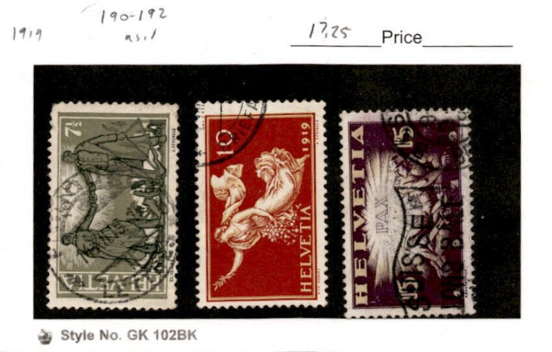 Switzerland, Postage Stamp, #190-192 Used, 1919 Peace World War 1 (AM)