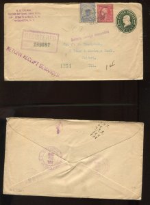 482 Schermack & F1 Registry Stamp Used on Registered Uprated 1918 Cover MG1044