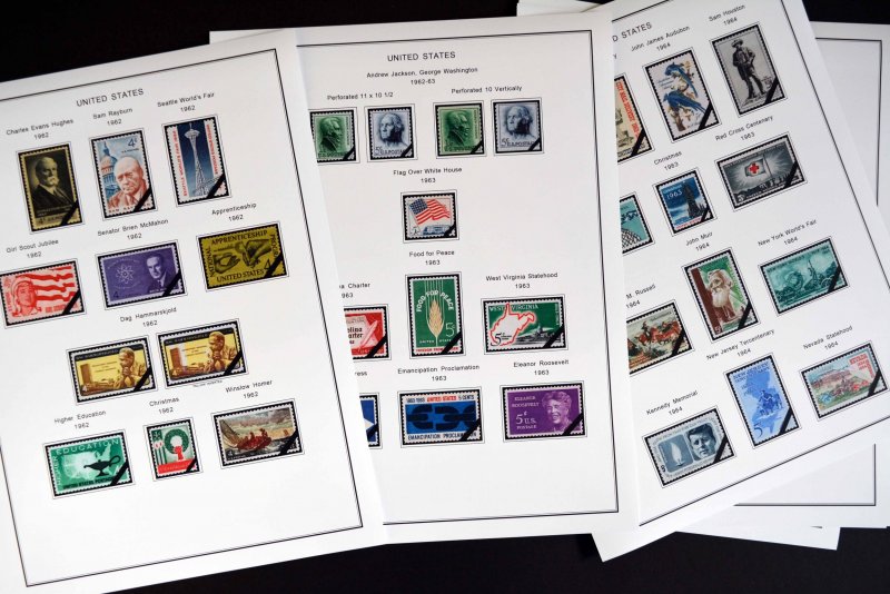 COLOR PRINTED U.S.A. 1920-1965 STAMP ALBUM PAGES (66 illustrated pages)