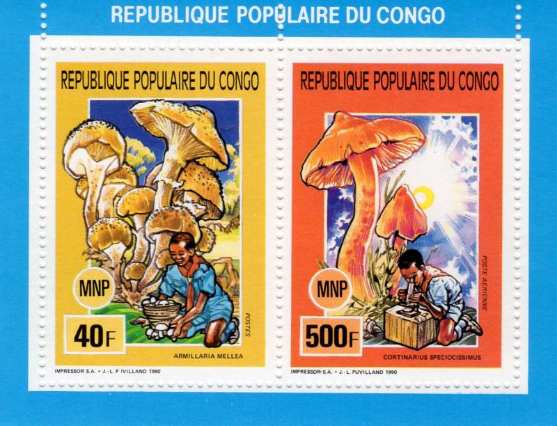 Congo 1991 Mi#1243-1246 MUSHROOMS/SCOUTS Compound SS Perforated MNH