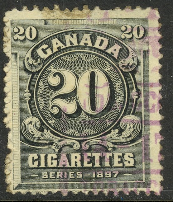 CANADA Series of 1897 20 Cigarettes Tax Paid Revenue Brandon C-270 USED