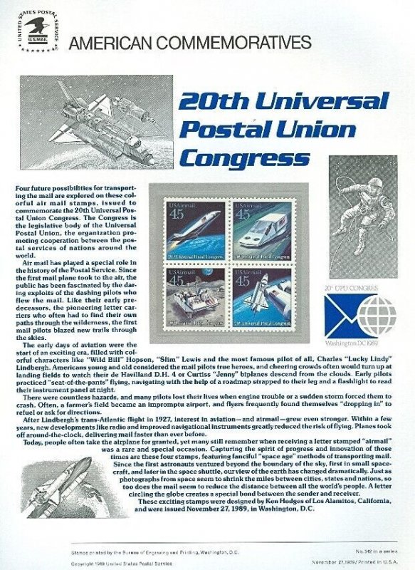 US Commemorative Panel Yearset 1989 Sers #321-342, Scott $195.50