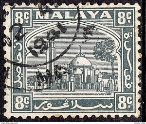 MALAYA SELANGOR 1935 8c Grey SG75 Used