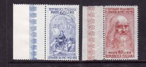 Italy-Sc#601a,601b -unused NH-Leonardo da Vinci-1952-