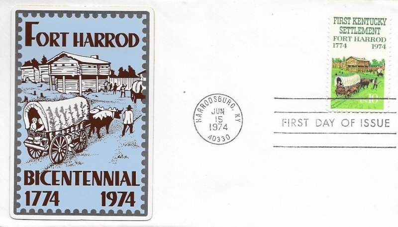 1974 FDC, #1542, 10c Fort Harrod, Sarzin metallic