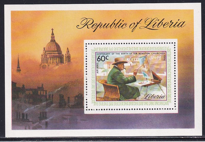 Liberia 1975 Sc C205 Churchill at Easel Painting Landscape Art Stamp SS MNH