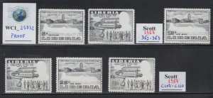 WC1_25932. LIBERIA. Proofs of 1957 1st FLIGHT WITH USA. Sc.362-363,C107-C110