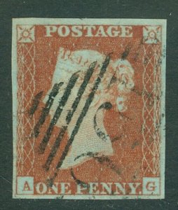 SG 8 1d red-brown plate 45 lettered AG. Very fine used 4 margin example 
