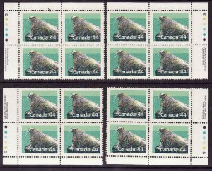 Canada id#13681-Sc#1171i-set of 4 plate blocks-Slater paper-44c Walrus-NH-1988-