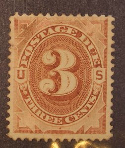 Scott J3 - 3 Cents Postage Due - Unused - Re-Gummed  - SCV - $100.00 