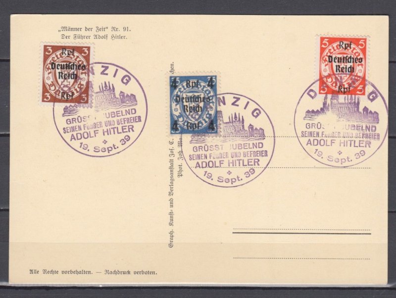 Third Reich Propaganda Postcard.Danzig Postmarks