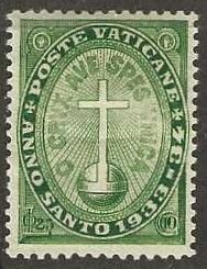 Vatican B1,  mint,  hinged, shallow thin. 1933. (V31)