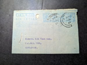 1949 British Ceylon Airmail Cover and Letter Colombo to Singapore