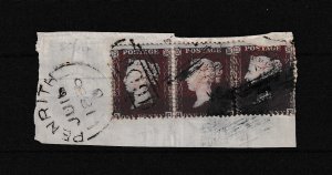 GB QV 1856 1d Red Strip Of 3 SG24 SC p14 On Penrith Piece VFU BP15378