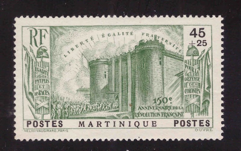 Martinique Scott  B3 MH* 1938 Revolution semi postal stamp