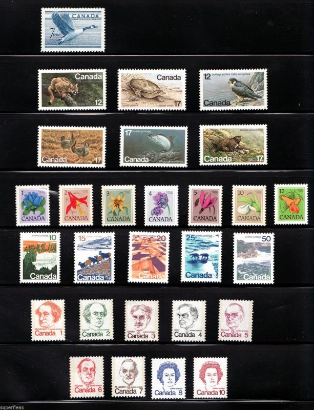 28 Canadian MNH postage stamps • Collection of Definitives & Wildlife 1970's 